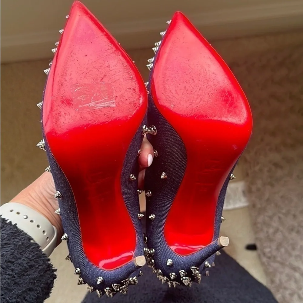 Louboutin Aimantaclou Studded Blue Denim Pumps Heels Size 39